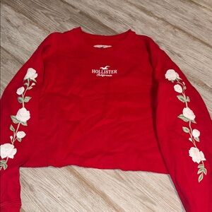 Hollister Red Crop Sweatshirt with Embellished Long Sleeves